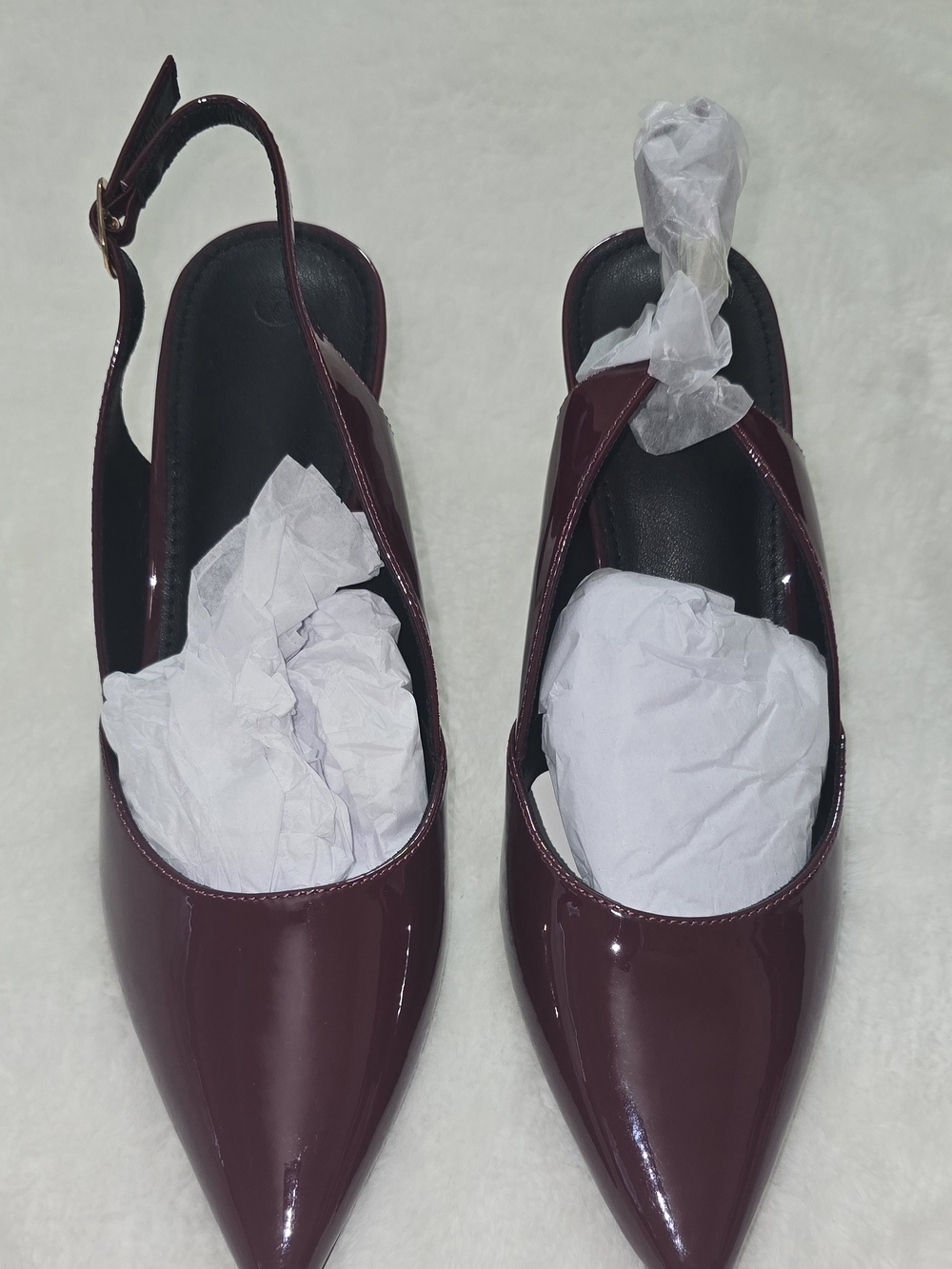 Burgundy Patent Slingback Kitten Heels / Pumps – Sleek & Modern